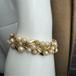 Vintage Trifari Gold & Faux Pearl Cluster Bracelet | Mid-Century Elegance